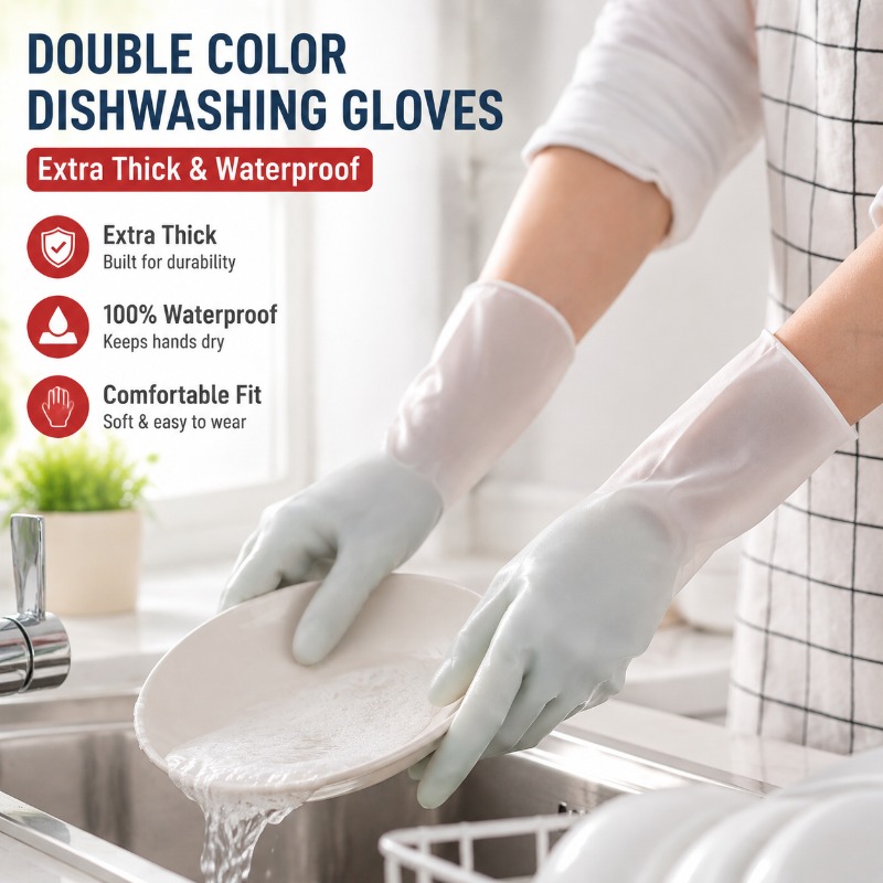 Dish Glove Rubber - قفازات غسيل الأطباق من PVC مزدوجة