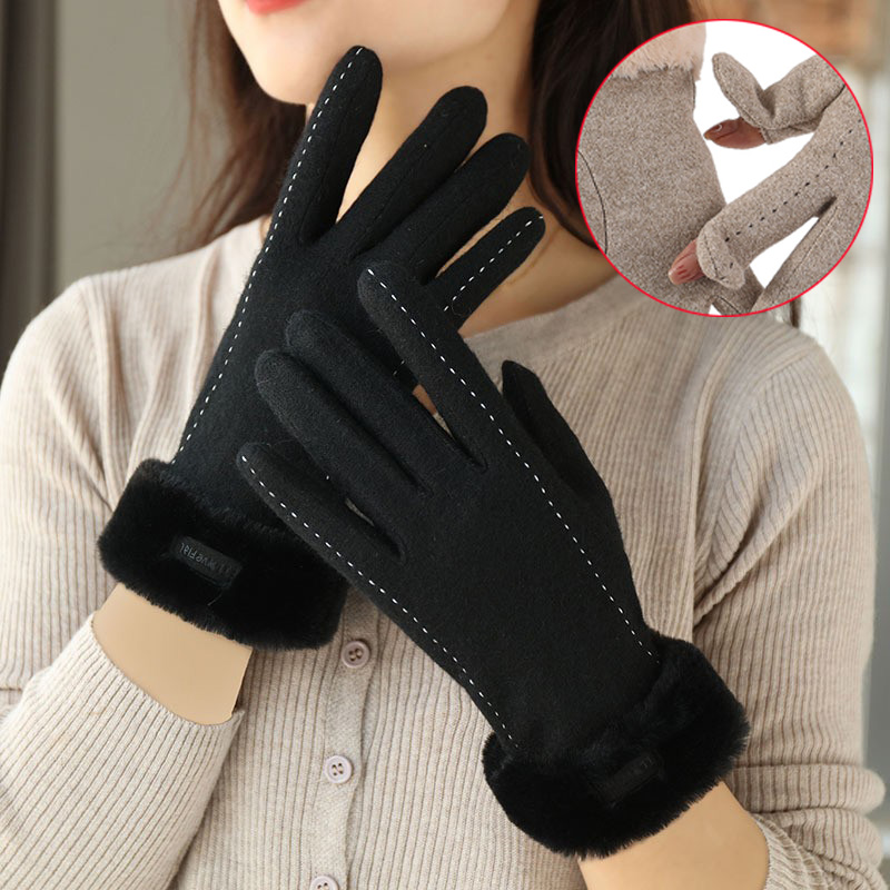 Wool Glove Lined - قفازات نسائية صوفية مبطنة بشاشة تعمل